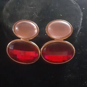 Elegant Gold Tone and Red Earrings